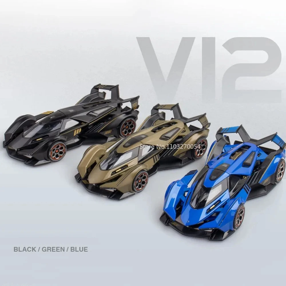 1/22 V12 GT Alloy Model Car Toys Diecasts With Sound Light Super Racing Vehicles Rear Wheel Pull Back Toy Car For Children Gifts