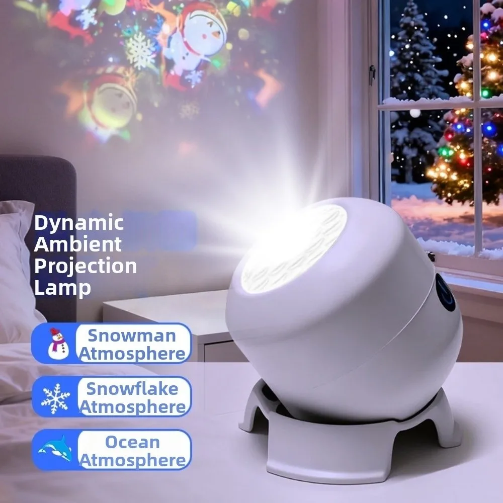 Rechargeable/Plug-in Dreamy Dynamic Projector Light Ocean Snowflakes Night Light USB Starry Atmosphere Christmas Projector Light