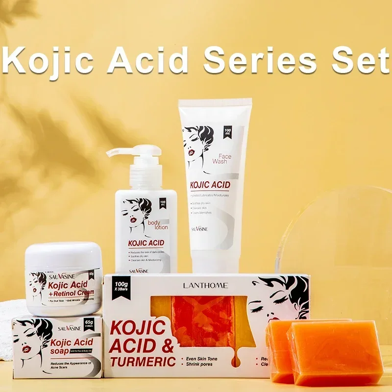 Kojic Acid Whitening Set Face Cream Moisturizer Facial Mask Collagen Face Repair Suncreen Facial Soap Skin Care Sets & Kits