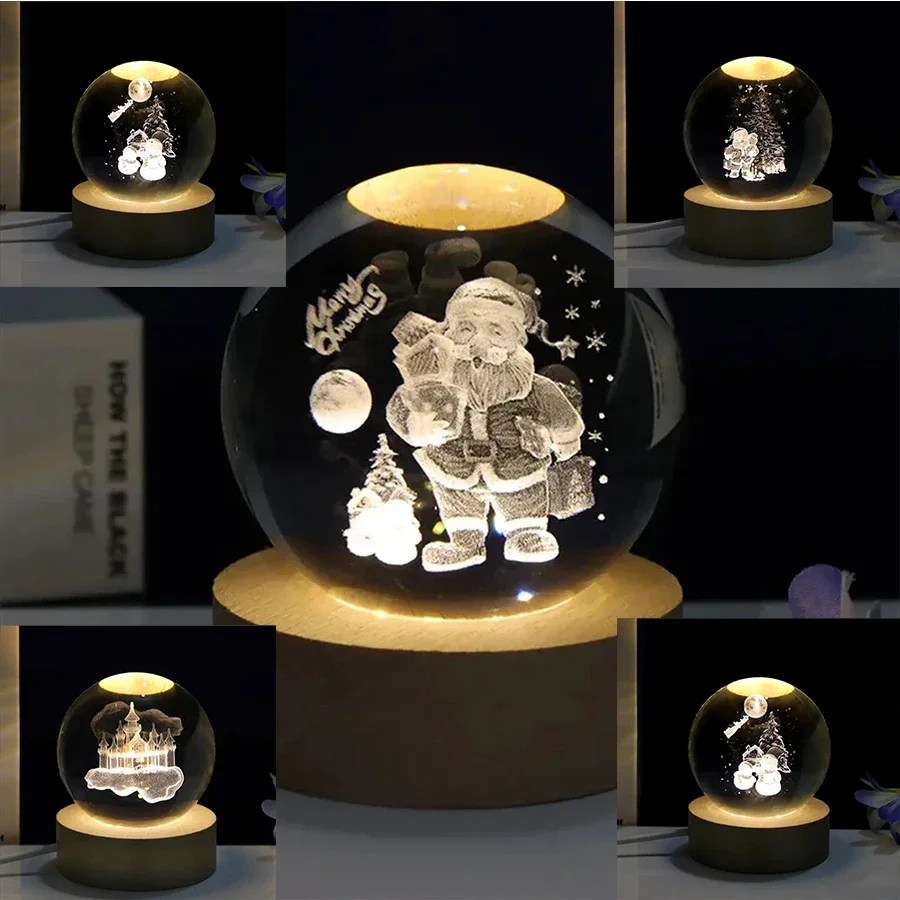 

Cartoon 3D Christmas Santa claus Crystal ball Christmas tree glass Ball snow man Crystal Craft for Birthday Christmas Gifts