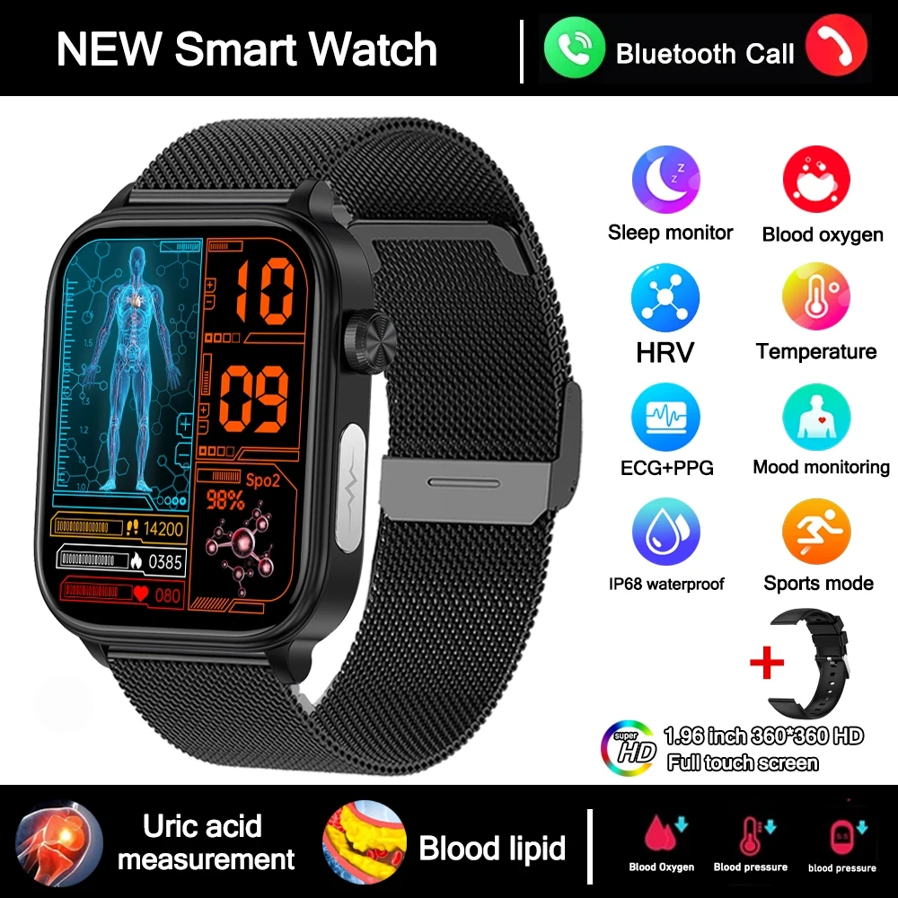 2025 Nieuwe 24-uurs Gezondheidsbewaking Smartwatch Heren Urinezuur Bloedlipiden Hartslag Bluetooth Oproep Smartwatch Dames