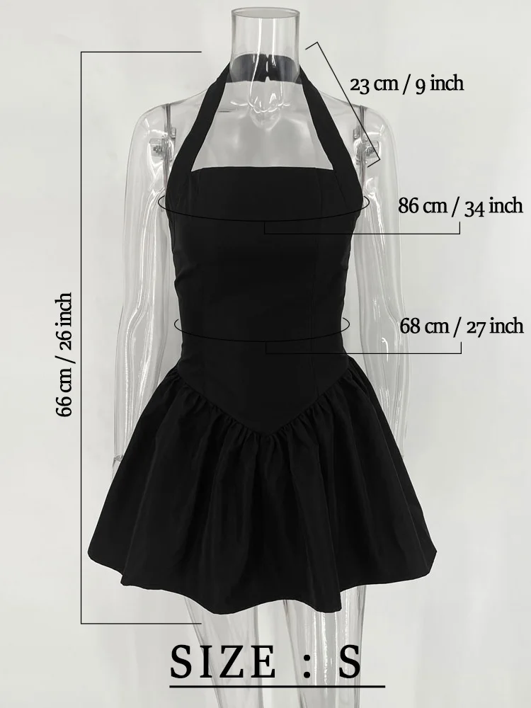 Taruxy Rüschen Mini Neck holder Kleid für Frauen Spleiß sexy rücken freie A-Linie Saum Schnürung hoch taillierte weibliche Strand schwarz figur