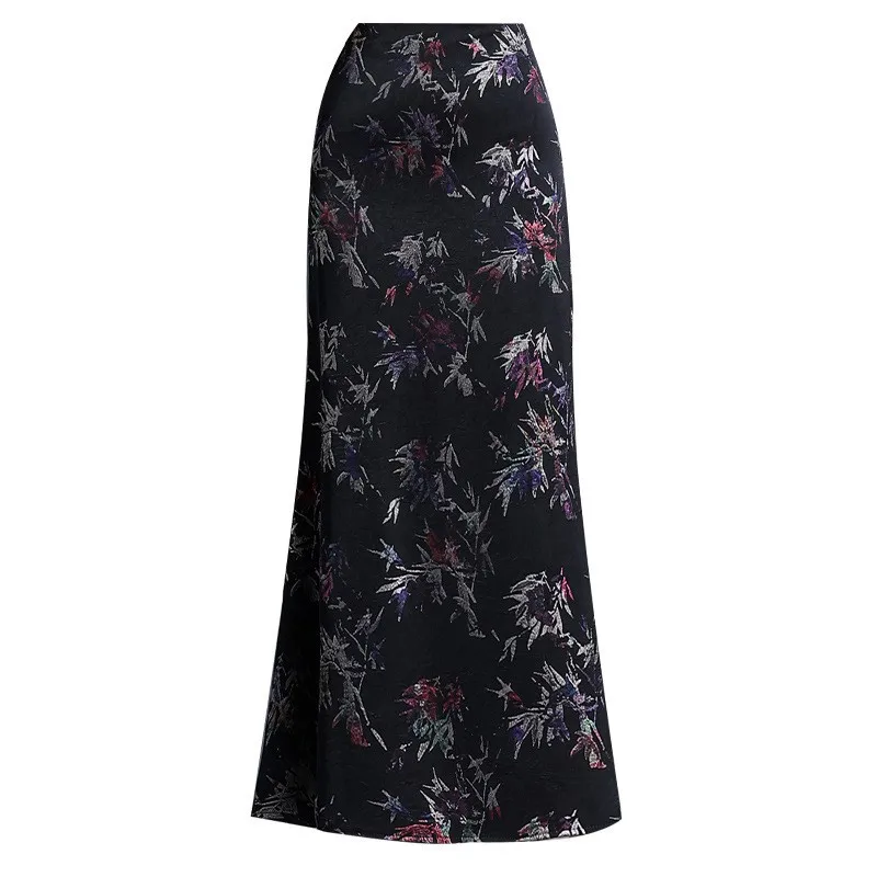 Ele Faion Gonna lunga stampata Vita alta Dimagrante Pendolarismo Fi Tail f Gonna corpo Sli Fibra di poliestere da donna di classe