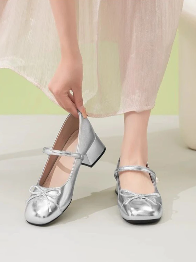 women's-silver-mary-jane-shoes-high-heels-low-cut-2026-summer-new-fashion-with-french-bow-chunky-heel-for-skirt-outfits