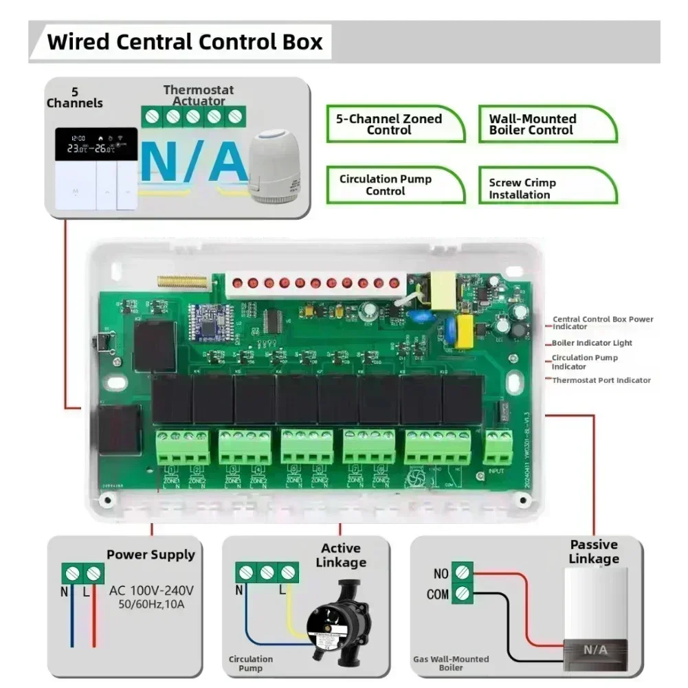 8 Zone Central Heating Controller Floor Hot Water System Pump Valve Actuator For Test Measurement Tool Accessory