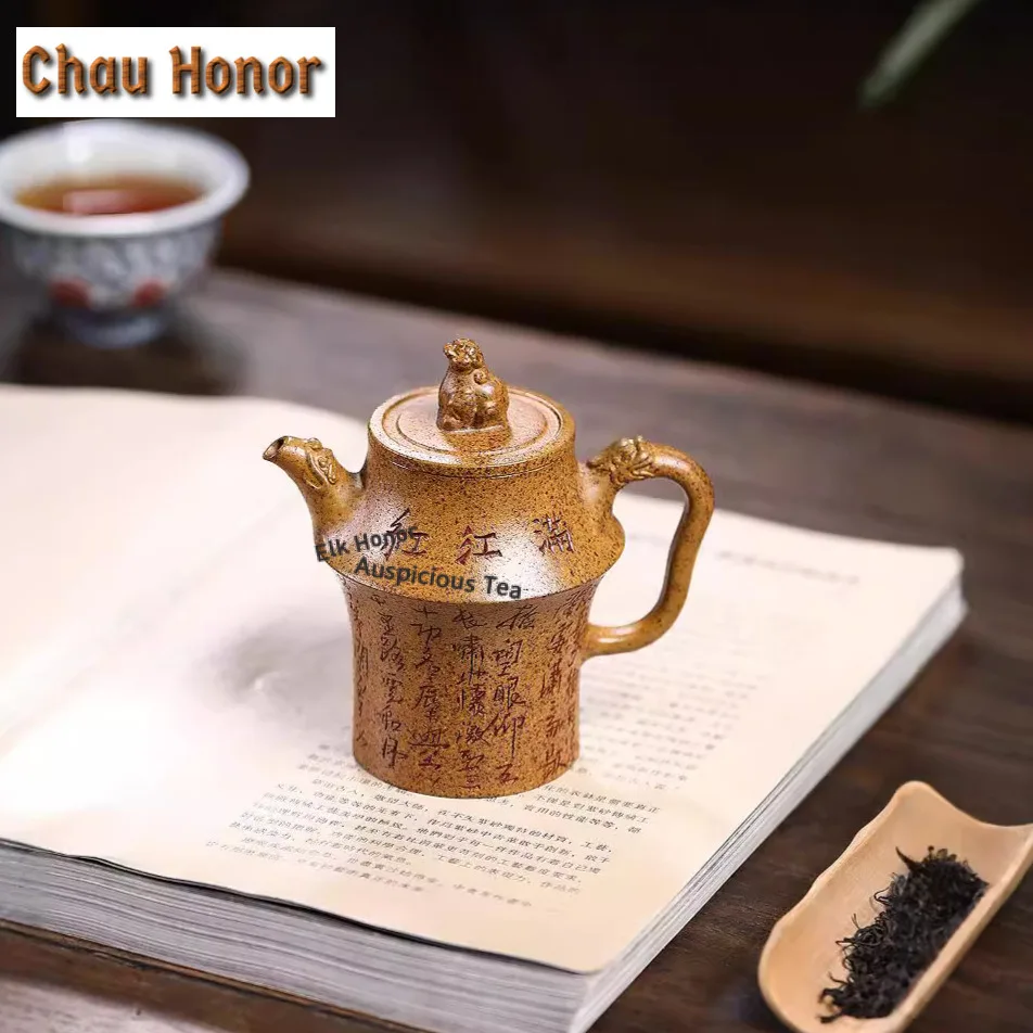 270ml Antique Yixing Purple Clay Teapots Handmade Wood-fired Pot Raw Ore Dragon Bone Gold Sand Mud Kettle Zisha Teaset Drinkware