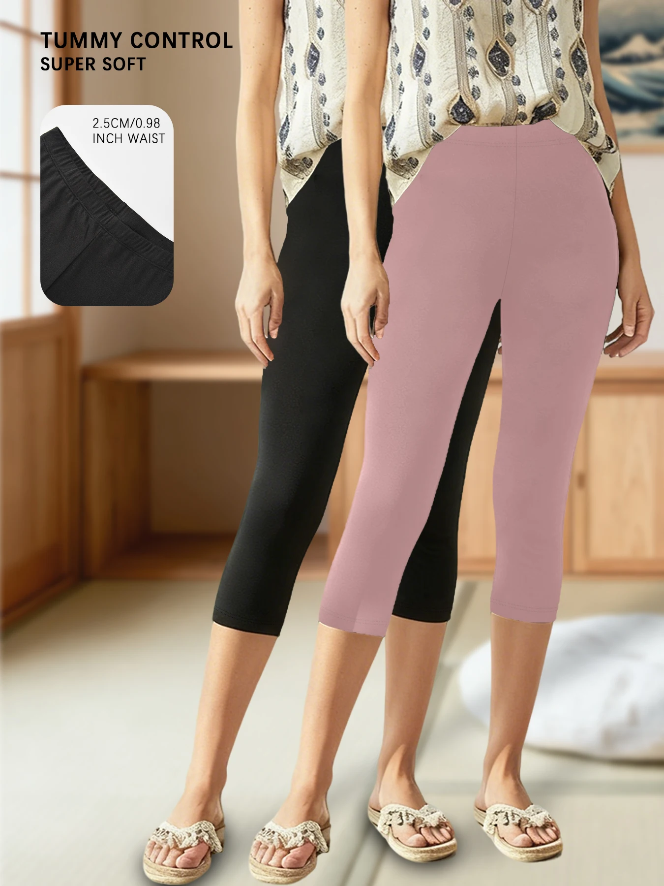 

2 pack Women Athletic Capri Pants Super Soft No See Through Leggings for Workout Yoga Running