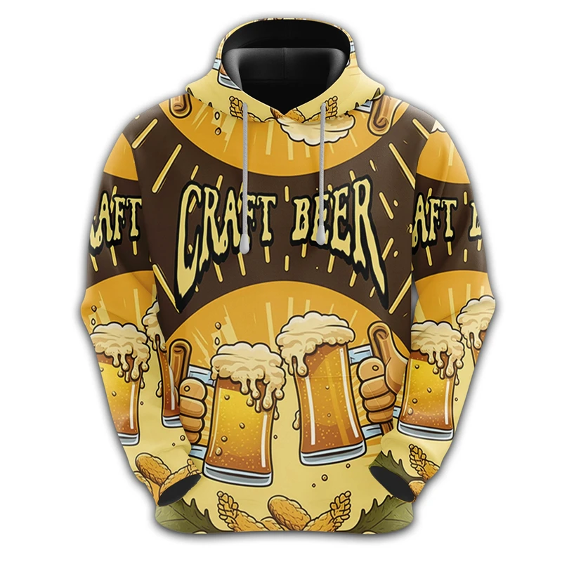 

3D Beer Drinking Print Men's Casual Hoodie Funny Beer's Festival Long Sleeve Hooded Clothes Fashion Creative Oversize Sweatshirt
