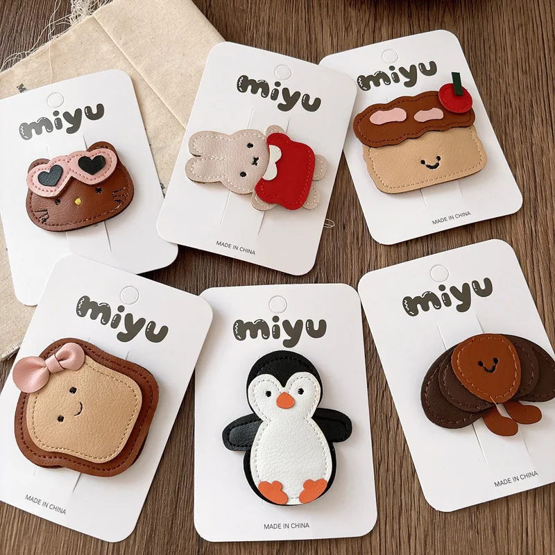 

Handmade Baby Hair Clips New Bunny Design PU Leather Hairpins Cartoon Rabbit Penguin Animal for Women and Girls Hair Accessories