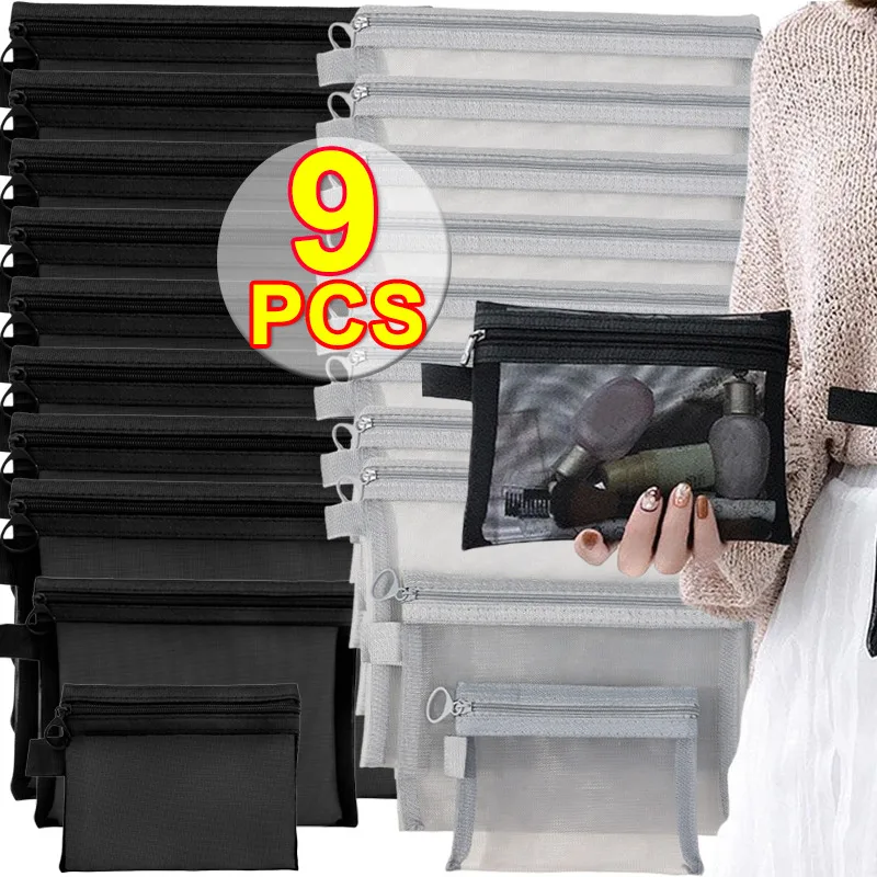 

1-6PCS Mesh Clear Cosmetic Bags Small Large Black Makeup Organizer Travel Toiletry Case Portable Lipstick Storage Pouch Set