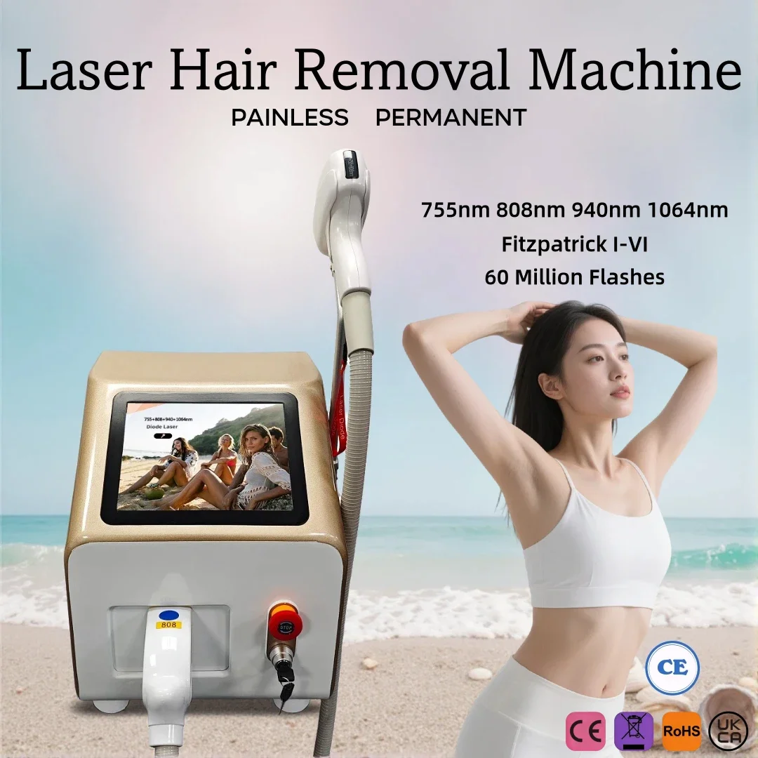 Alexandrite Hair Removal Personal Beauty for Coarse Hair 4 Wavelengths Ice Cooling Dark Skin Safe Painless Remover for Spa Home