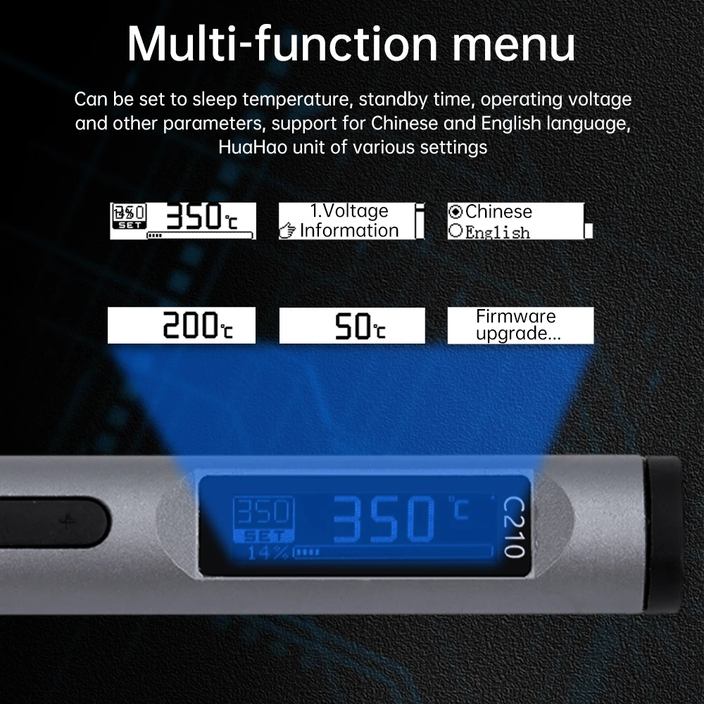 Imagem -03 - Portátil Digital Oled Inteligente Ferro de Solda Kit Estação de Solda Elétrica Temperatura Ajustável Calor Rápido C210 0.87 100w