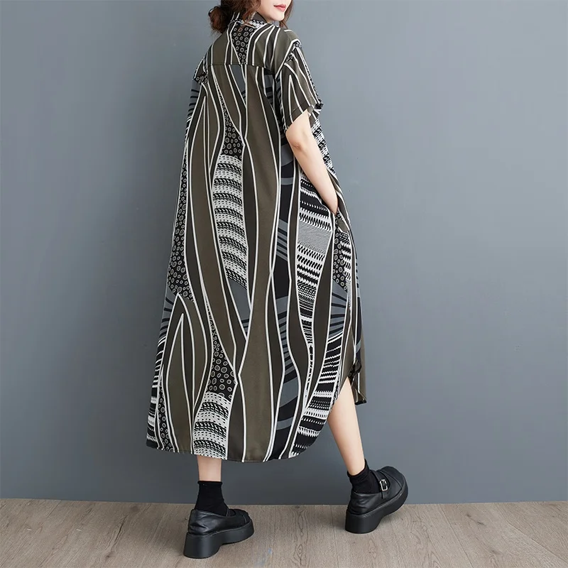 Vestido csa estampado da moda plus size vestido f casual cintura solta primavera verão outono estilo de deslocament...