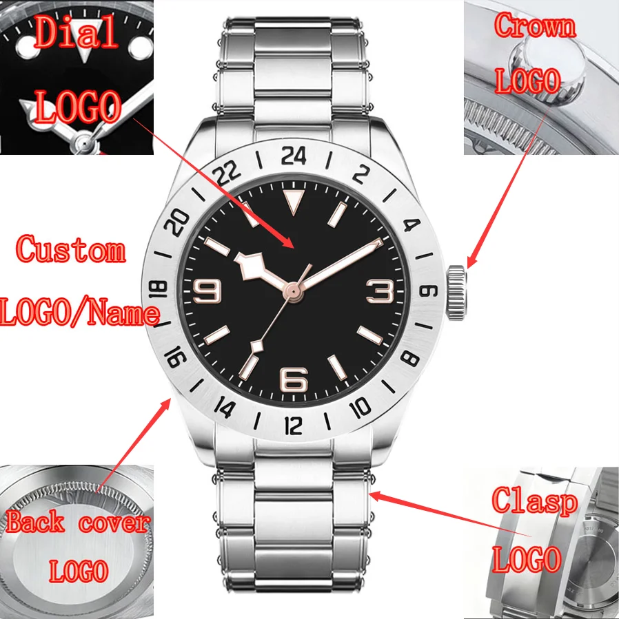Orologio da uomo con logo personalizzato da 39 mm quadrante sterile NH35 orologio meccanico automatico orologio da polso in vetro zaffiro impermeabile bracciale in acciaio