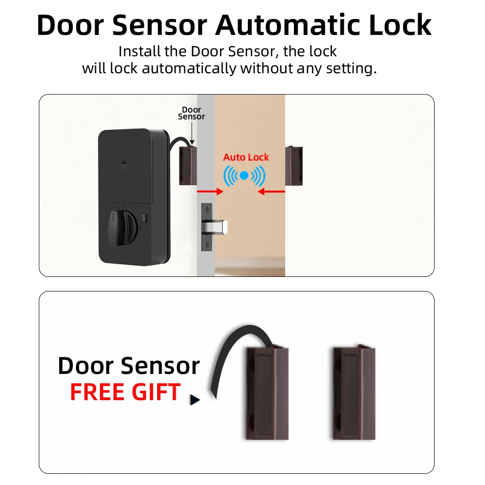 RAYKUBE DS01 4-language Tuya Bluetooth Smart Fingerprint Deadbolt Lock with Latch/Door Sensor Key/Password/Card/ Tuya APP Unlock