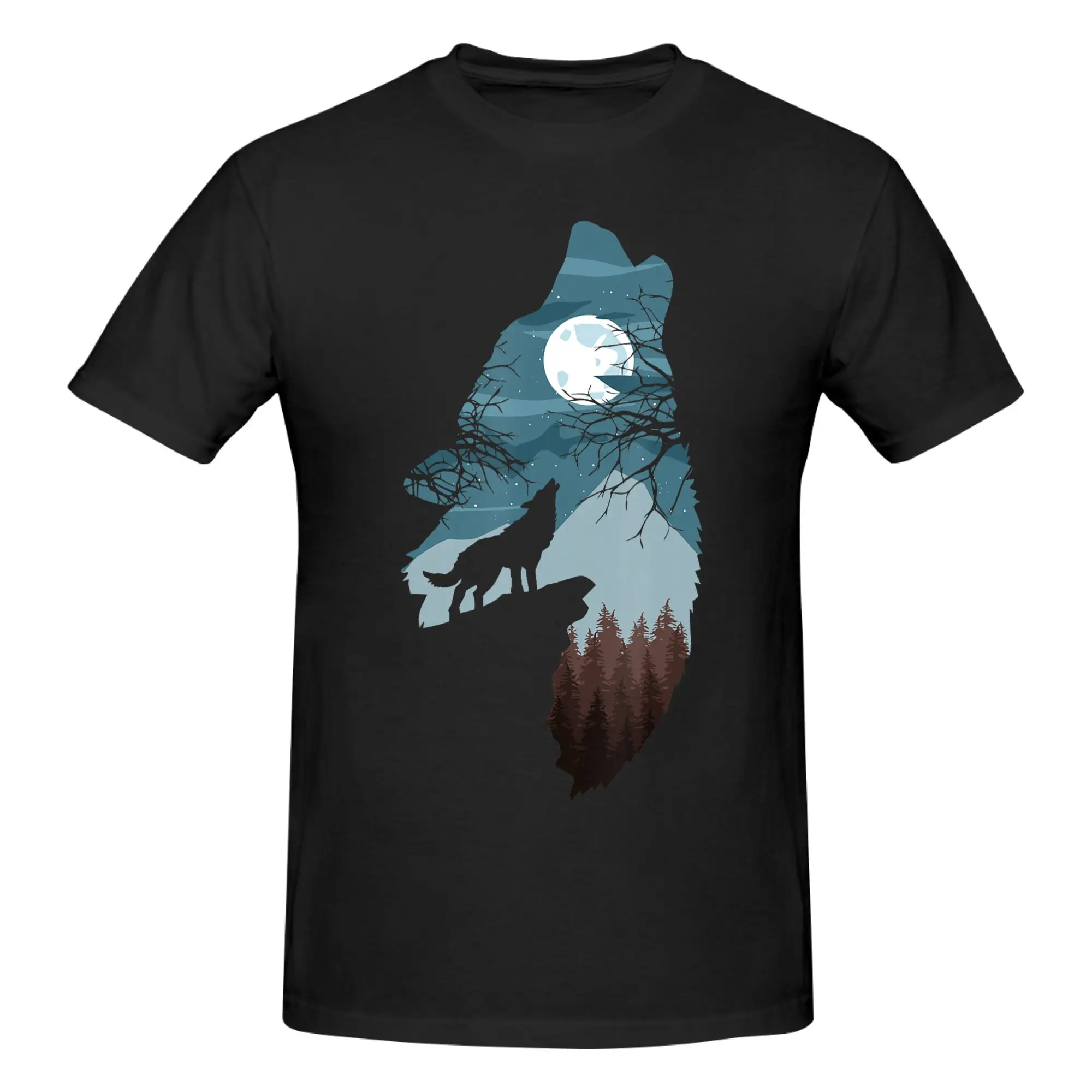 1 Piece howling wolf moon Novelty 100% Cotton T-Shirt W-Wolf Tees Tops For Men