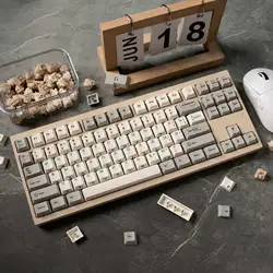 144 Key Retro Keycaps Russian PBT Dye Sub Cherry Height Side Print Gray White Color Mechanical Keyboard AULA F75 Ajazz AK820 Pro