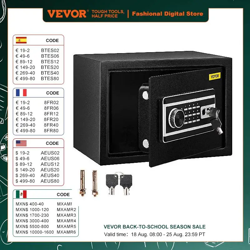 

VEVOR Fingerprint Locks Safe Deposit Box 0.8/1.7/2.1 Cubic Feet Digital Electronic Secret Hidden Piggy Bank for Store Money Guns