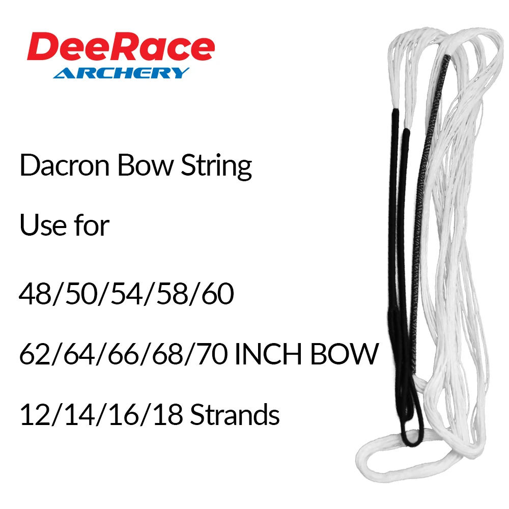 DeeRace-Cuerda de arco recurvo, accesorio de Material Dacron blanco para arco de 48, 50, 54, 58, 60, 62, 64, 66, 68, 70 pulgadas, 12, 14, 16 hebras