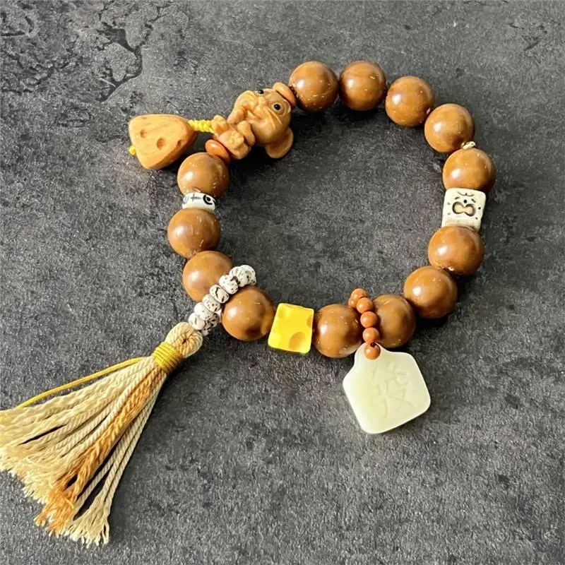 

Purple Gold Rat Bracelet With Sandalwood Root Cheese Joy Anger Grief Bone Hair Character Pendant Olive Stone