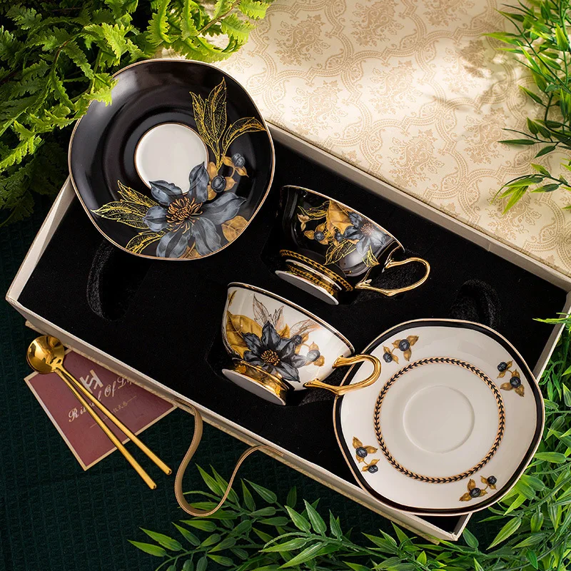 High-value European coffee cup and saucer set, ceramic household afternoon tea gift box, high-end exquisite gift accompaniment