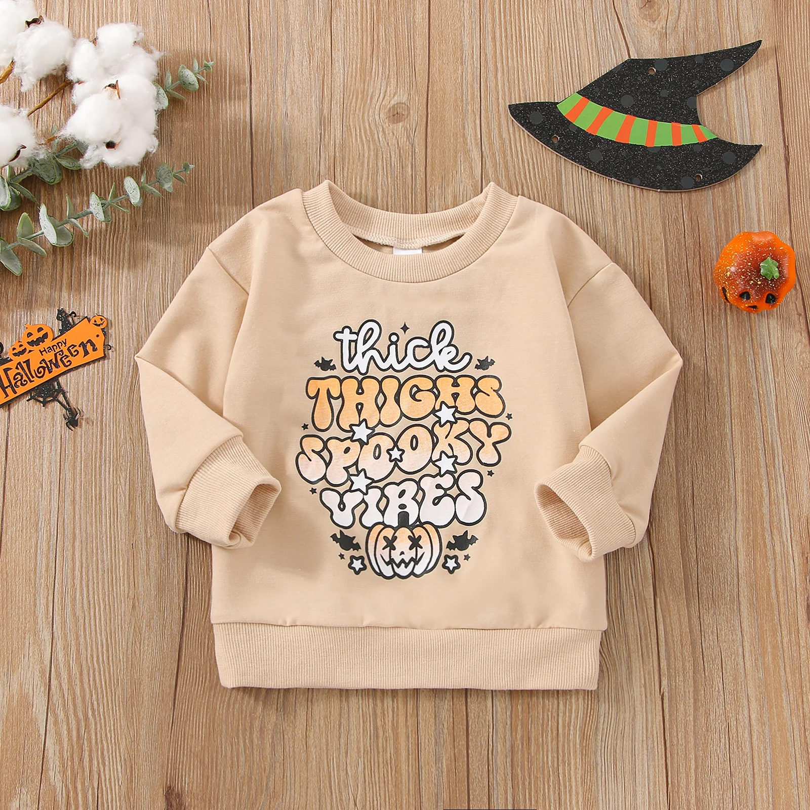 2022-08-29 Lioraitiin 0-6Years Toddler Baby Girl Boy Halloween Clothing Long Sleeve Letter Printed O-Neck Autumn Sweatshit