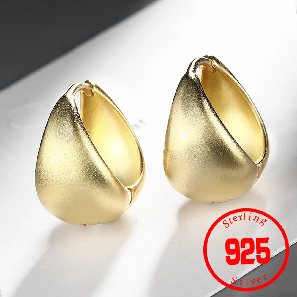 

925 Sterling Silver Simple Wide Huggies Gothic Hoop Earrings for Women European Unisex Piercing Rock Jewelry Ear Buckles