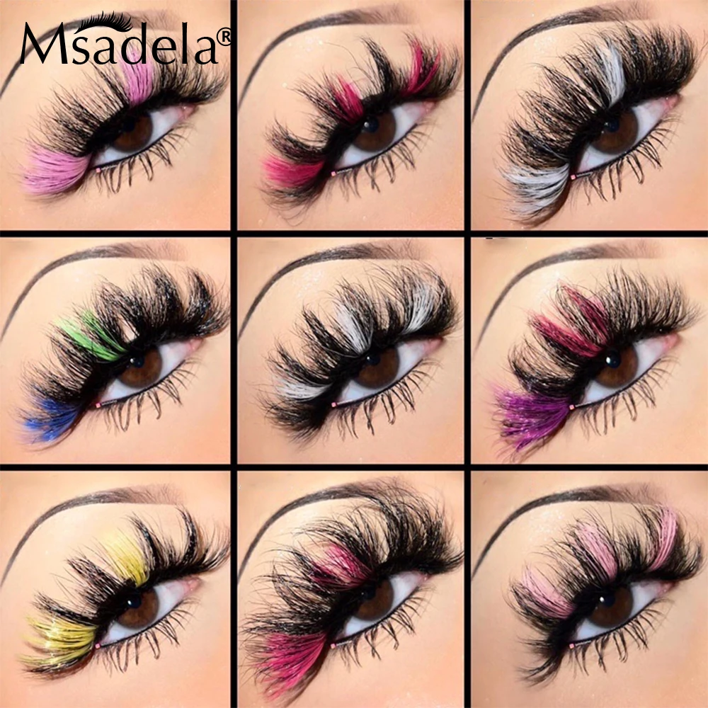 Rainbow Colored Lashes Bulk Wholesale Party 5D Mink Lashes Fluffy 25MM Mink Eyelashes Box Package 3D Fake Eyelashes Makeup Tools