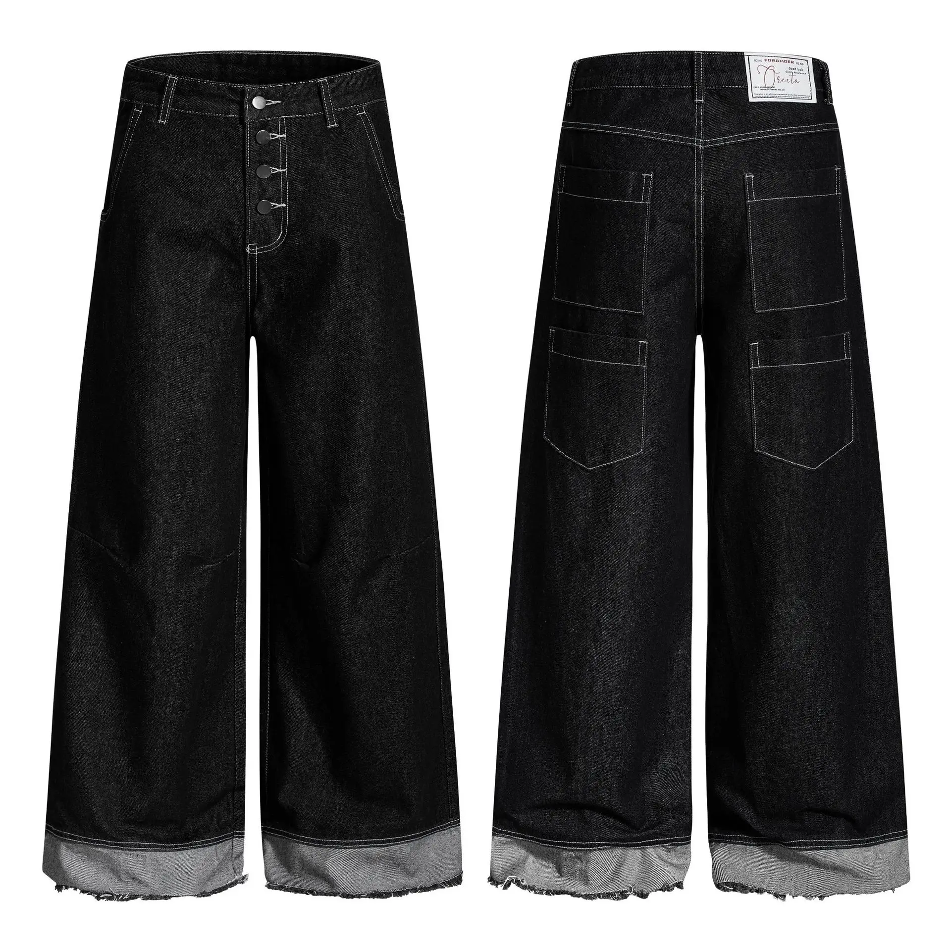 OR FL Women's American Retro Color lashing MAO Bian Design Sense Staraight Jeans Trendy Brand Baggy Wide Leg Pants Trousers Y2k