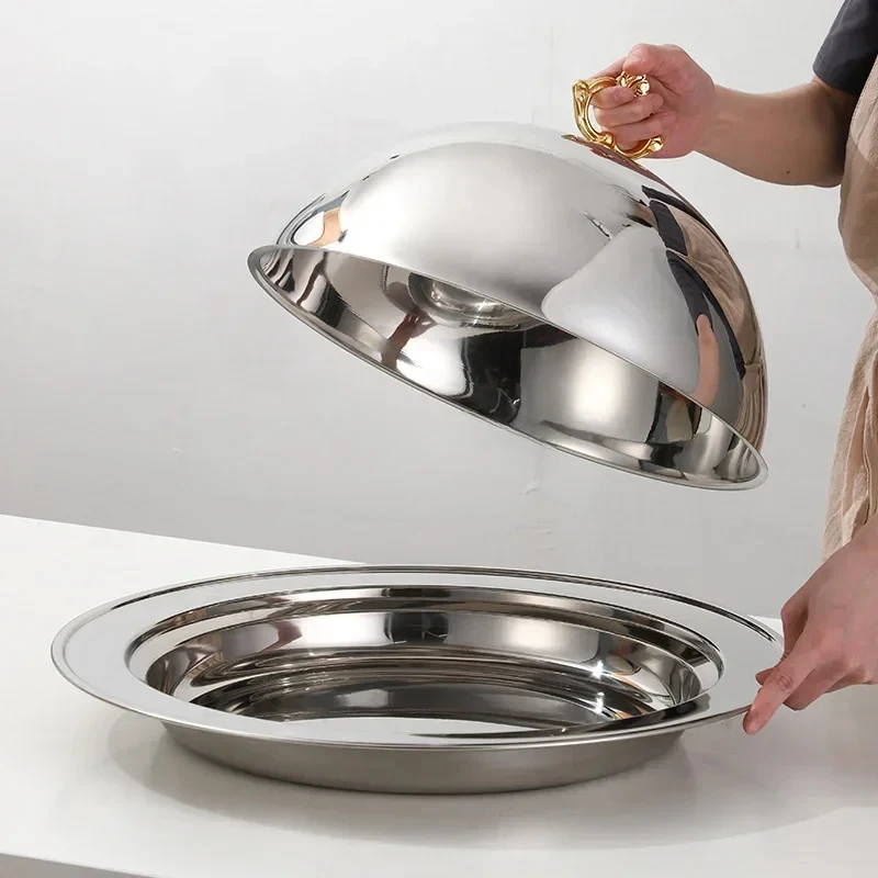 Big Dinner Dessert Lid Salad Dinnerware Seafood Lobster Serving Dish Round Plate With Dome Cover Steak Tray