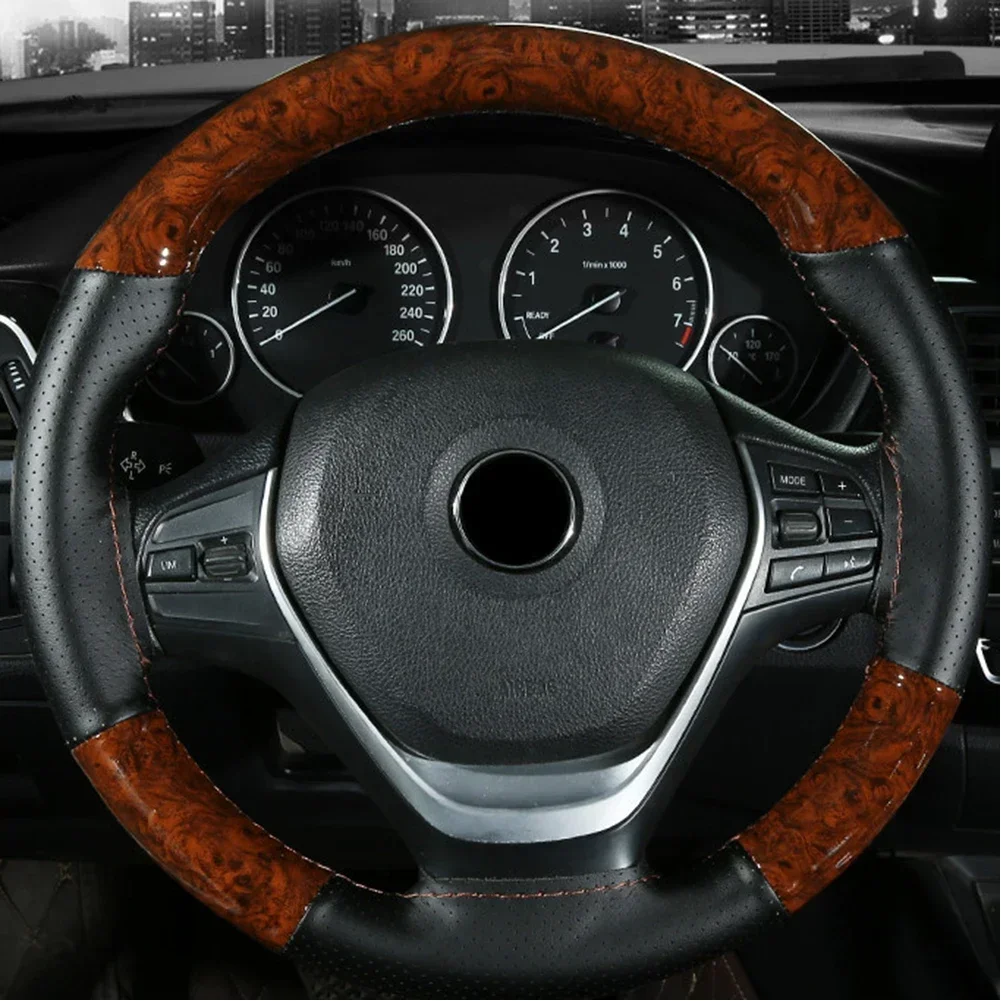 Enjoy The DIY Fun With Our High Quality Peach Wood Leather Steering Wheel Cover And Sewing Kit Customize Your Ride!