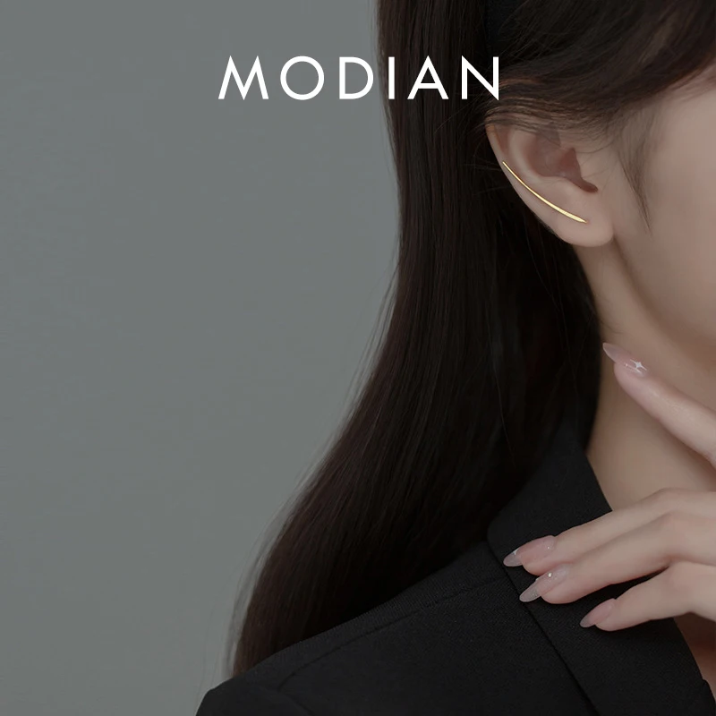 

MODIAN 3 Color Minimalist Line Ear Studs Real 925 Sterling Silver Charm Elegant Female Stud Earrings For Women Party Jewelry
