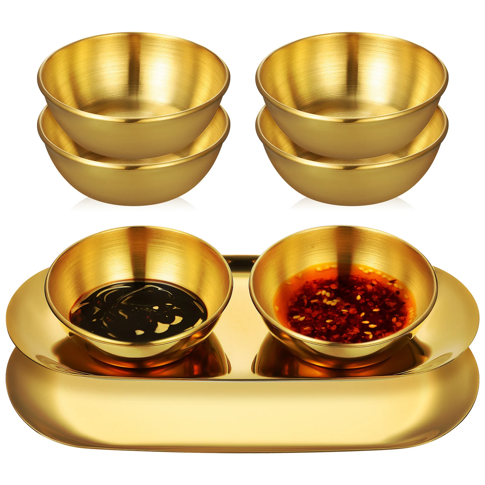 

6Pcs Sauce Bowl Tray Set Stainless Steel Dipping Bowls Small Soy Sauce Dishes Sushi Serving Trays Seasoning Bowls
