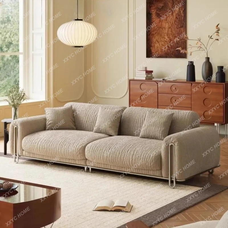 L retro three-person sofa second-hand cream-style small apartment inline multi-person sofa
