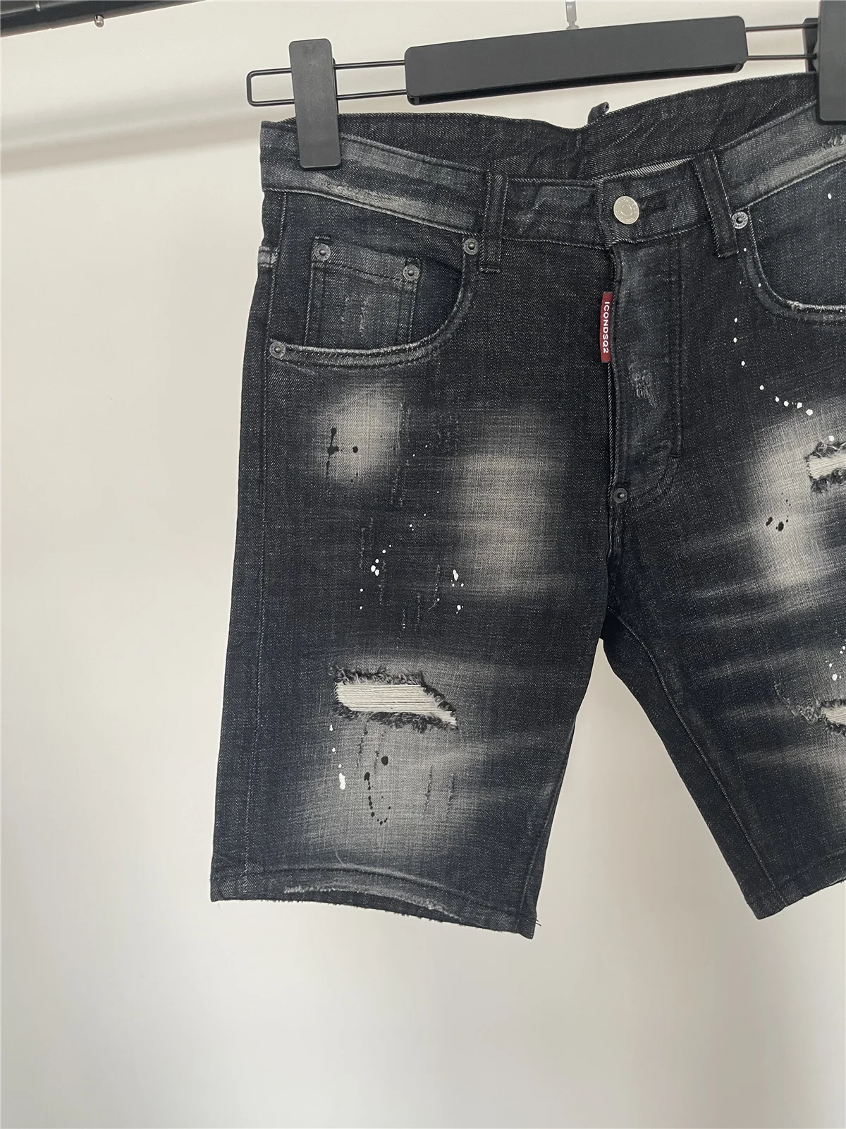 Lente en zomer 2024 nieuwe jeans Trendy heren zwarte eenvoudige all-match bedrukte slim-fit micro-elastische denim shorts voor heren