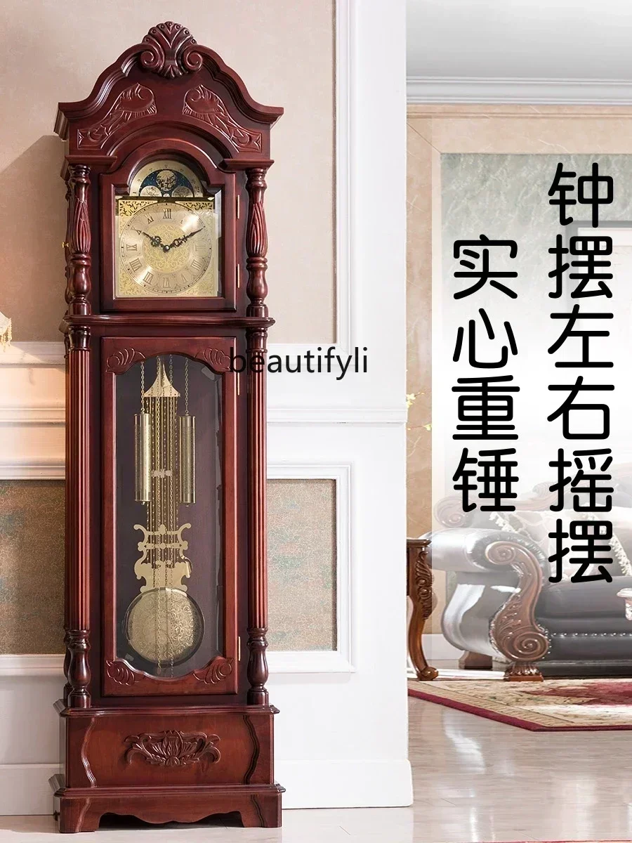 Vertical Clock Mechanical  European Style the Grandfather Clock Living Room Chinese Retro Large Pendulum Clock