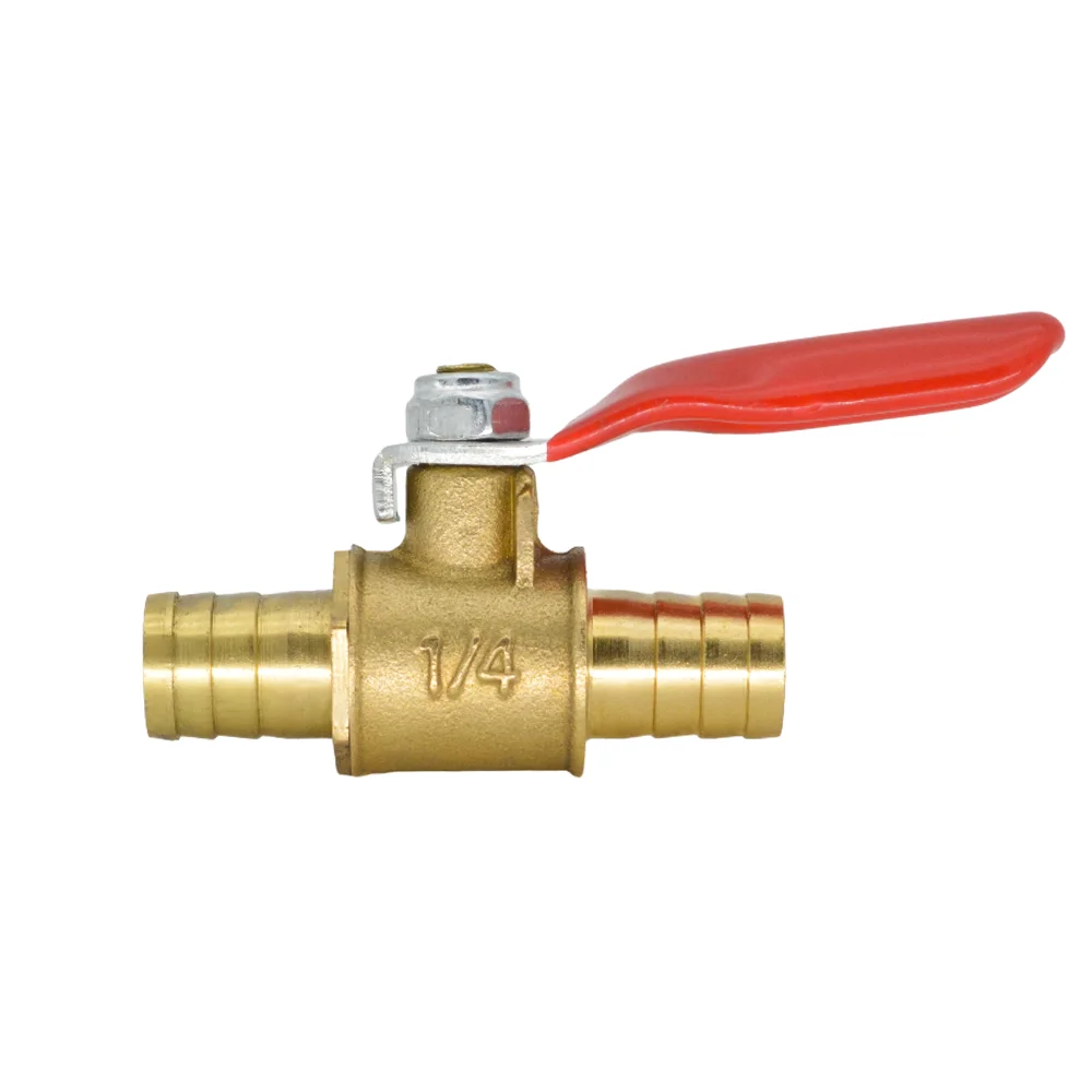 

YQBS 6mm-12mm Brass Water Oil Air Gas Fuel Line Shutoff Ball Valve Pipe Fittings Red Handle small Valve Hose Barb Inline