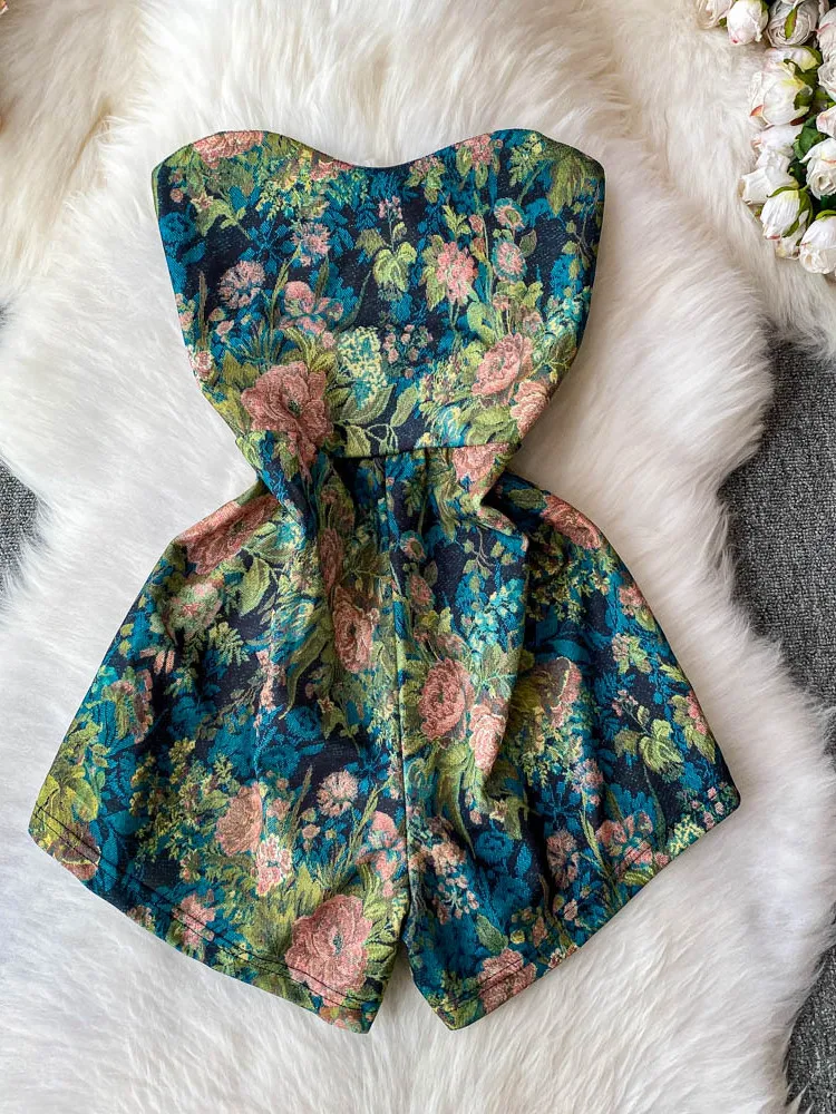 

Ele Floral Embroidery One-oulder Rer Women's Summer Slimming High Waist Wide Leg ort Skirt Suit Casual Commute