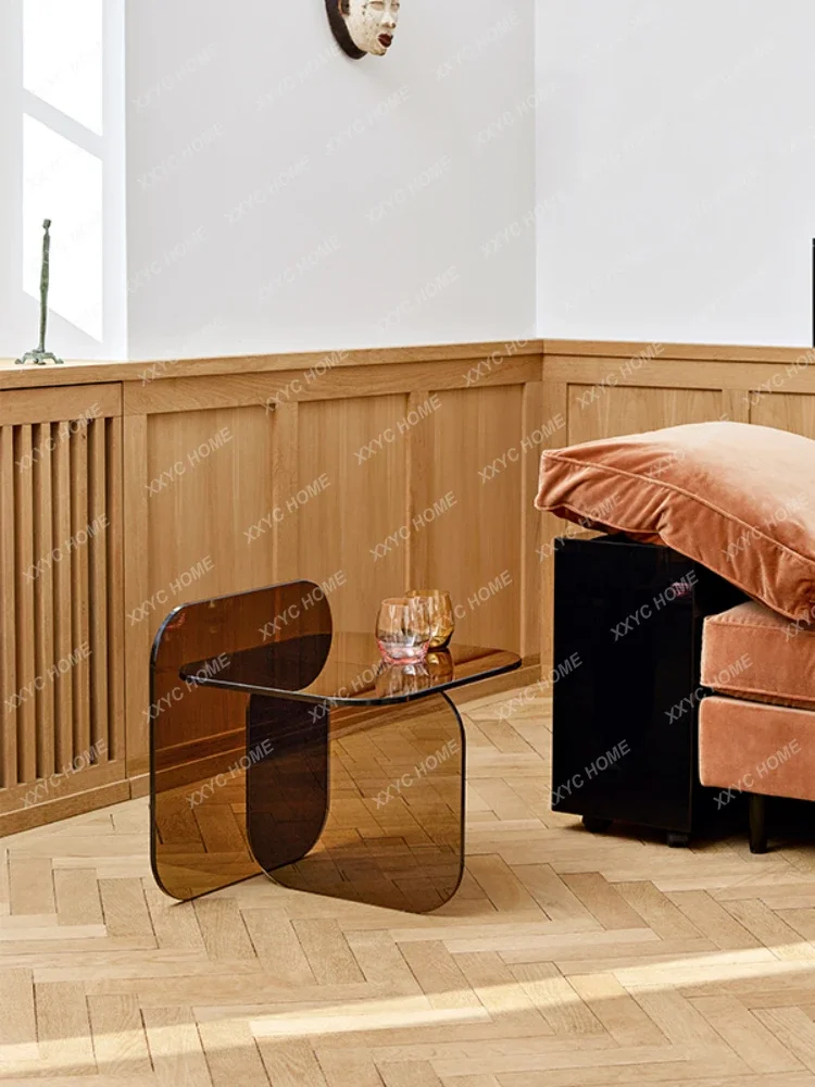 Nordic Tempered Glass Coffee Table Designer Side Table Small Apartment Living Room Modern Minimalist Corner Table round