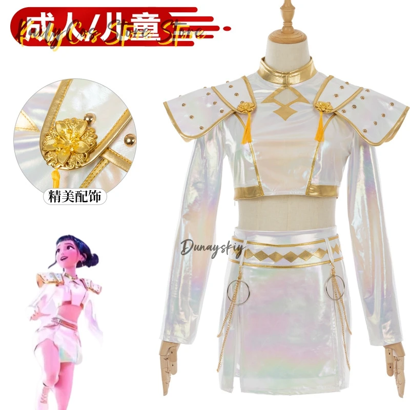 Kids White Performance Costume KPOP Huntrix Zoey Cosplay Costume Wig KPop Demon Hunters Uniform Halloween Party