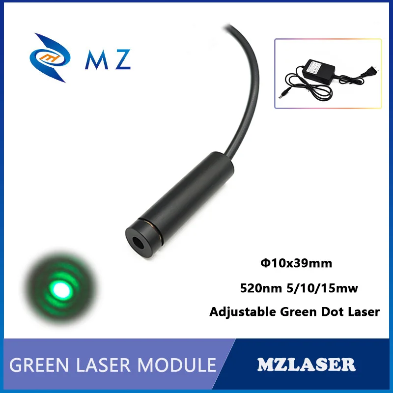 

Adjustable Focusing D10mm 520nm 5mw 10mw 15mw PMMA Lens Green Dot Laser Module with DC Cord + Power Supply