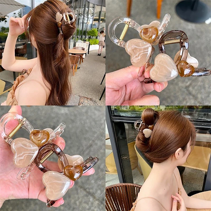 Gelee Farbe Herz Form Haar Klaue Clips Shark Clip Für Frauen Mädchen Süße Transparente Kunststoff Haar Zubehör Zarte Haarnadel