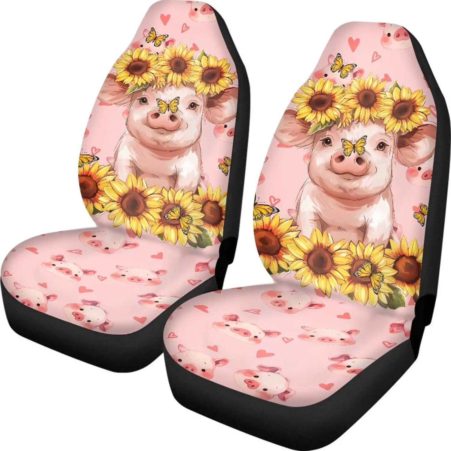 

Sunflower Pink Pig Car Seat Covers Full Set of 2 Packs Universal Fit Most Vehicles Automotive Interior Seats Protectors