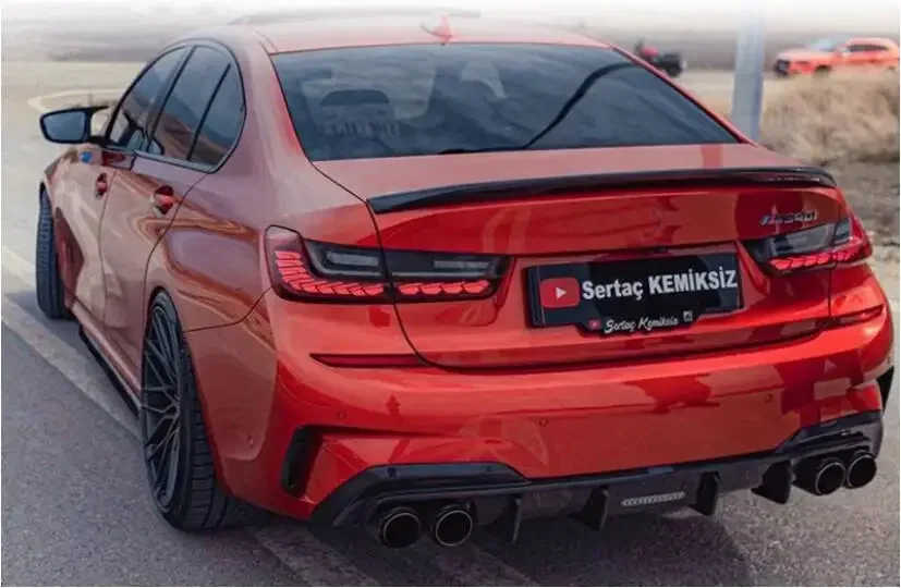 Rear Bumper Diffuser For BMW G20 G28 3 Series 2019 2020 2021 2022 2023 Trunk Door Lip Spoiler Carbon Fiber(With LED Light )