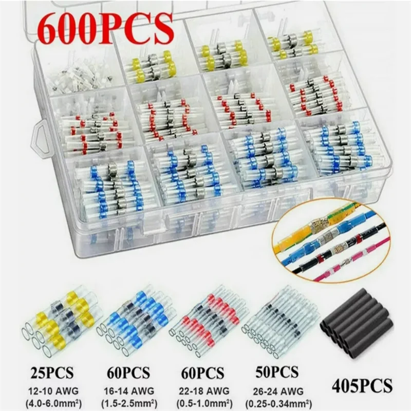 300/600PCS Soldering Sealing Wire Connectors with Hot Air Gun US EU Plug 2:1 Shrinkable Heat Shrink Tubing Electric Temperature