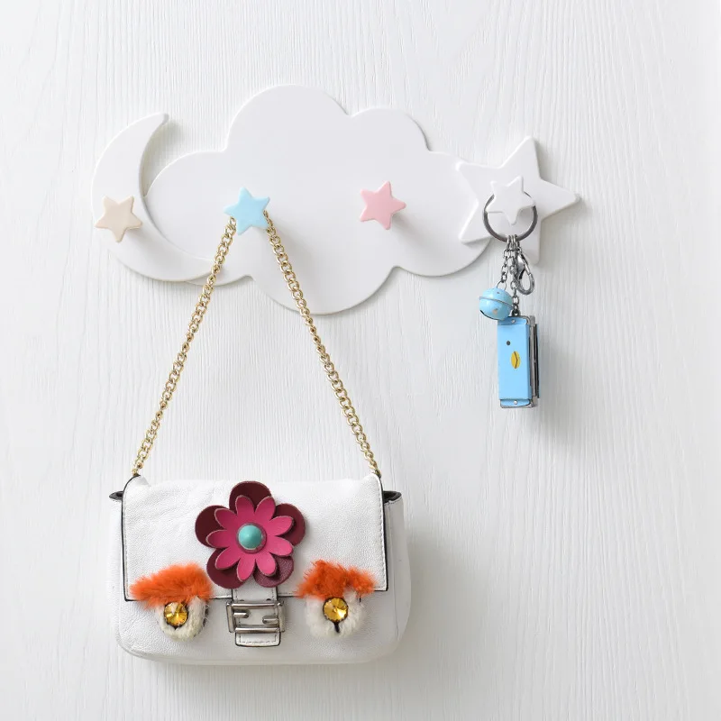 Cloud Shaped Hooks Star Moon Cloud Shape Nail-free Wall Clothes Hooks Room Decorative Key Hanging Hanger Kitchen Storage Hook