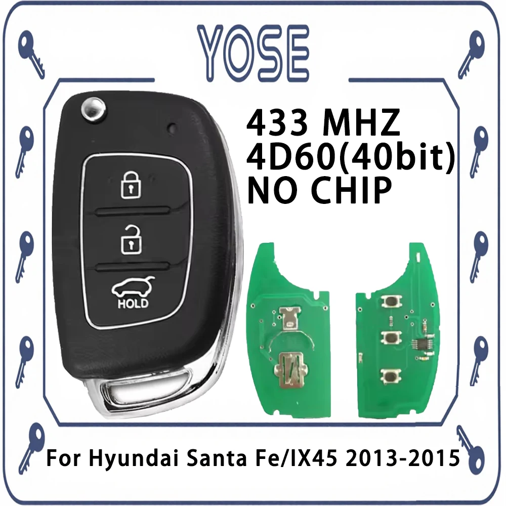 YOSE 3 Buttons 4D60 40Bit 433MHz Remote Flip Car key For Hyundai Santa Fe IX45 2013 2014 2015 2016