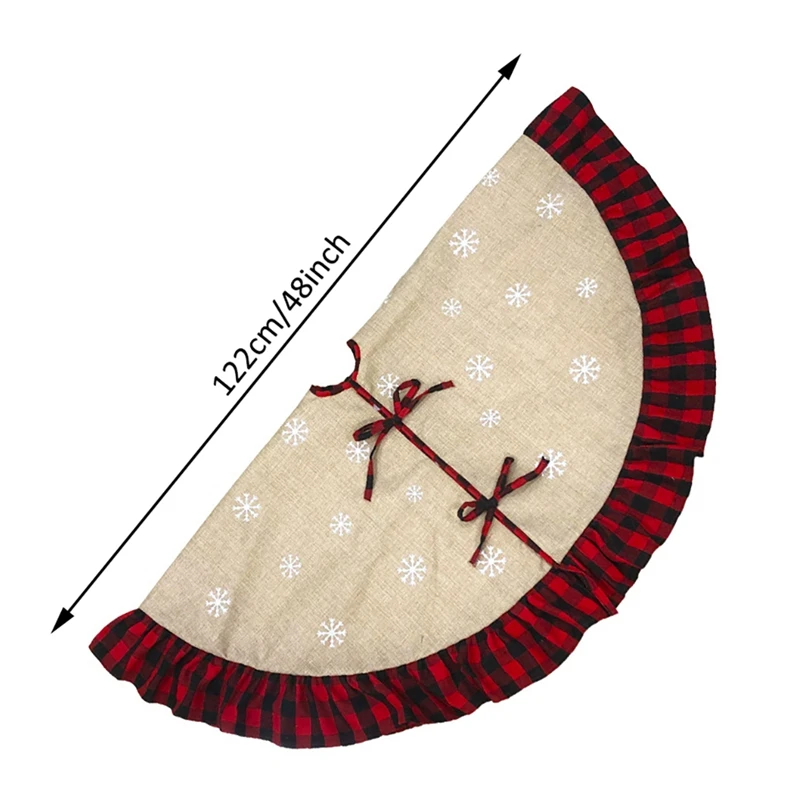 Christmas Tree Skirt 48 Inch Red And Black Plaid Ruffle Edge Large Xmas Tree Skirts For Christmas Holiday Decorations