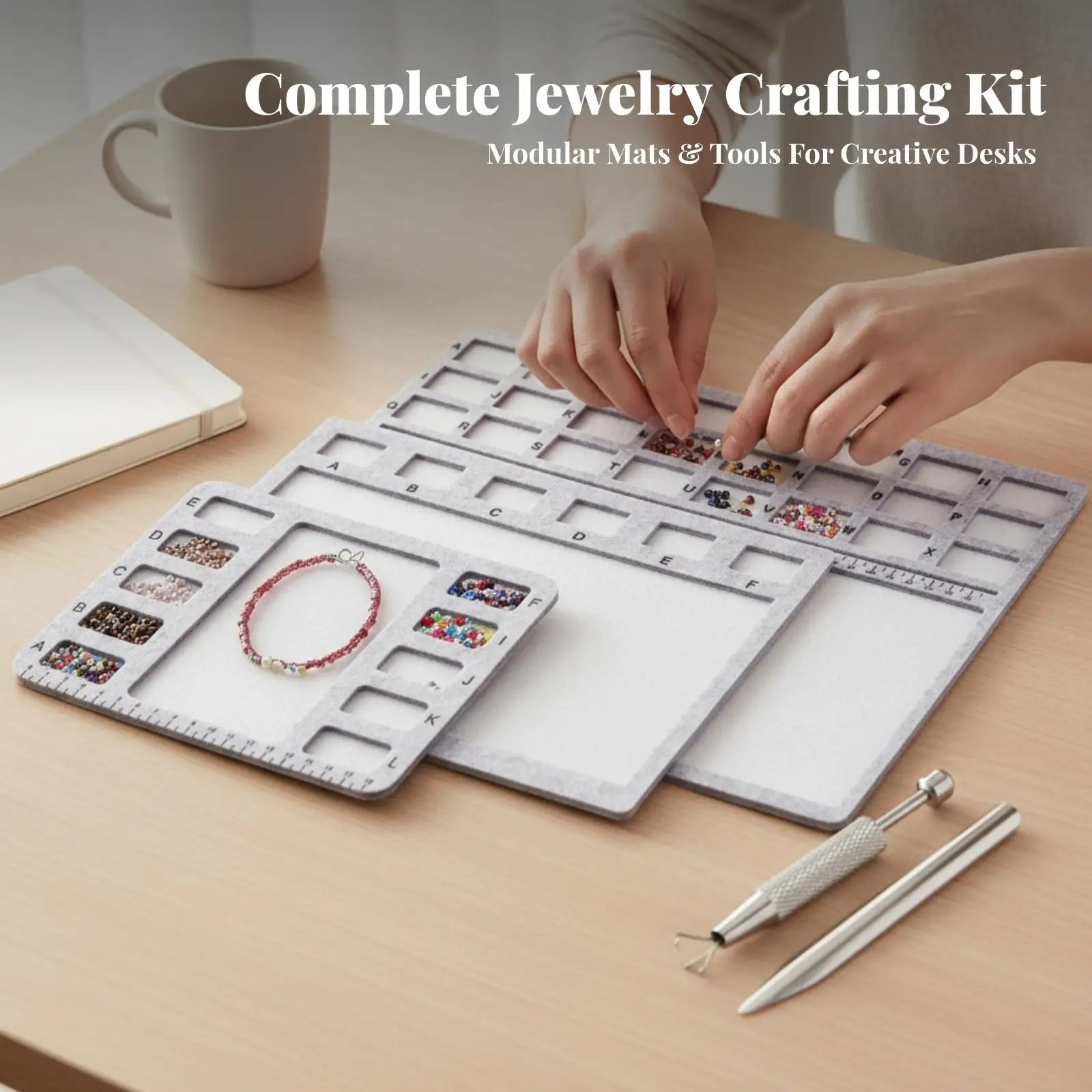 Jewelry Making Tray with Recessed Compartments Bead Stringing Board for Necklace Bracelet Design Work