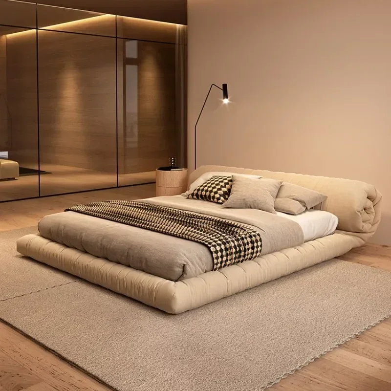 Bedroom furniture Fabric bed Suspended bed Master bedroom Modern simple Japanese wabi sabi double floor bed